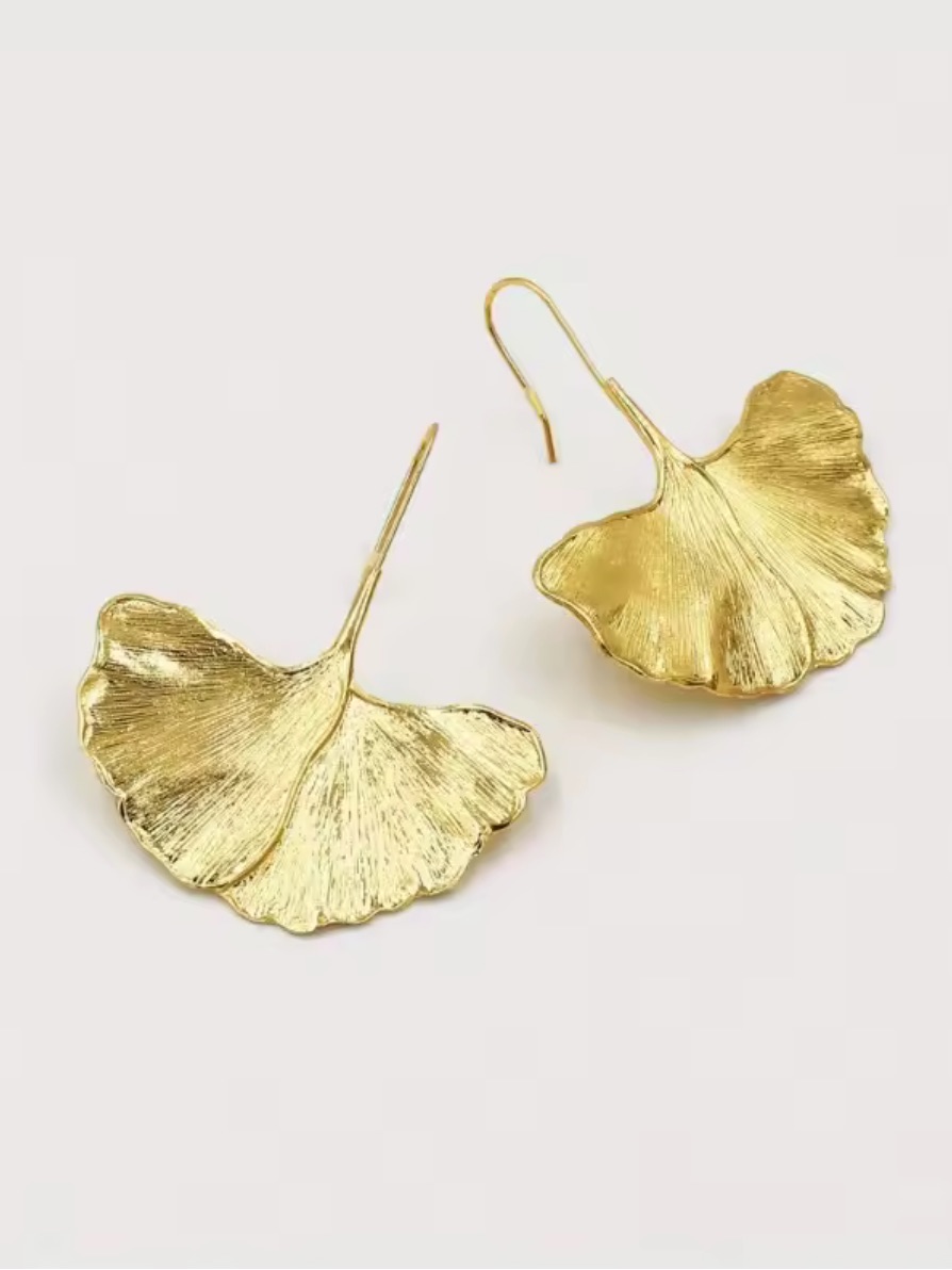 Anthropologie Gold Ginkgo Leaf Drop Earrings